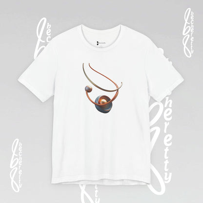 White t-shirt with a necklace graphic on a gray background