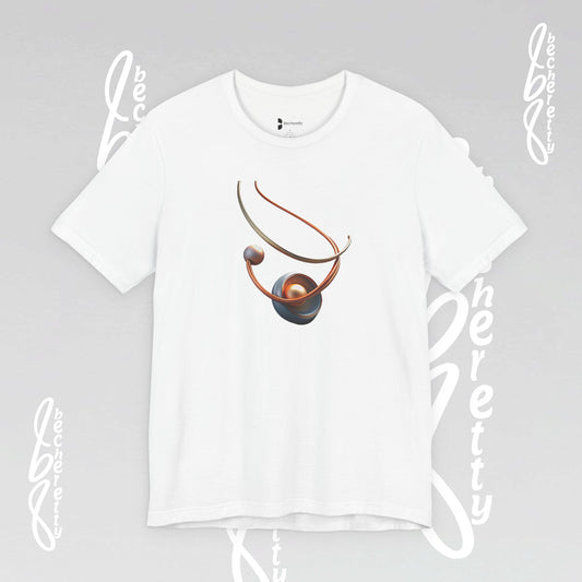 White t-shirt with a necklace graphic on a gray background