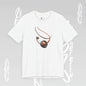 White t-shirt with a necklace graphic on a gray background