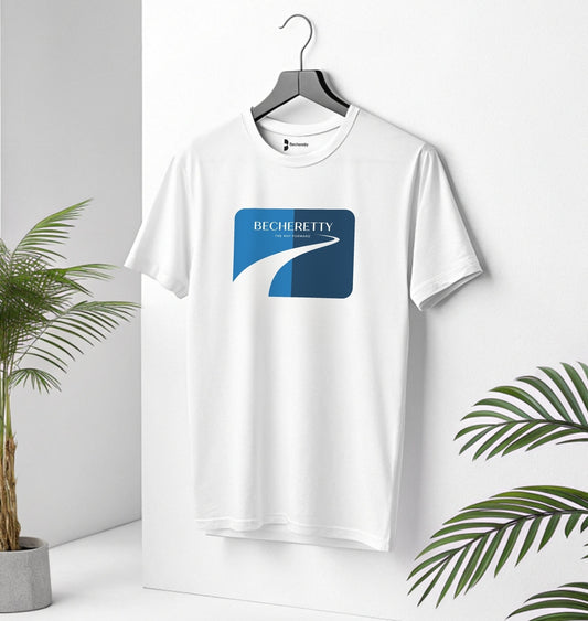White t-shirt with a graphic Becheretty, blue color.