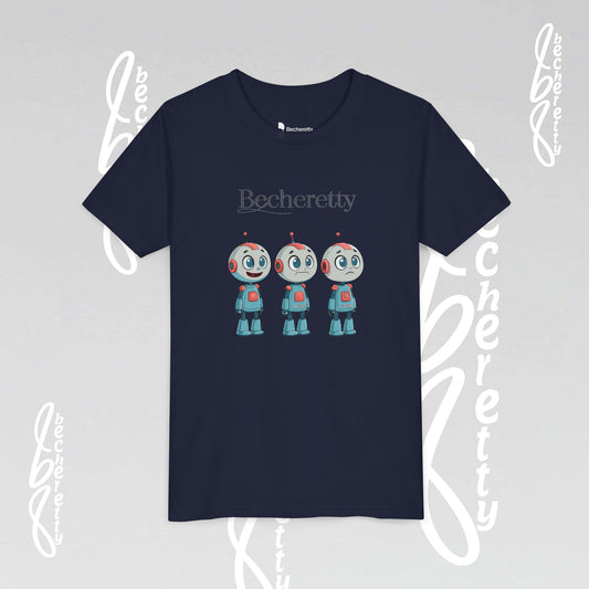 Youth T-Shirt short sleeve  "Three Funny Kid Robots" Graphic Becheretty - Original gift for birthdays, casual wear