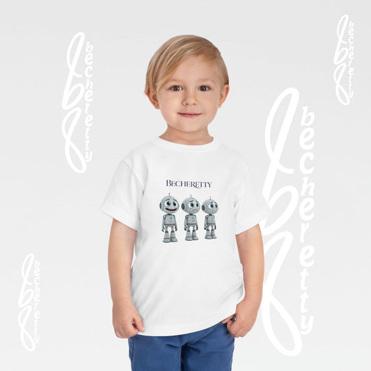 Three Funny Robots-kid, Graphic for Toddlers, on a Short Sleeve T-Shirt Becheretty